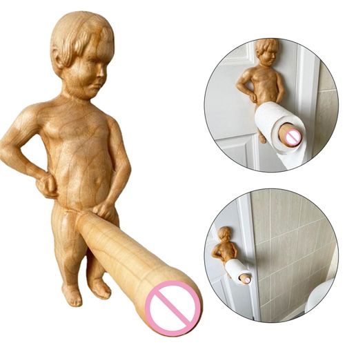 Porte-rouleau de papier toilette en bois - Décor de salle de bain mural amusant