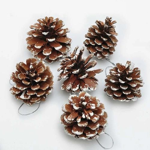 6 pcs Noël 5cm pommes de pin pendentif avec fil en bois naturel décoration d'arbre de Noël