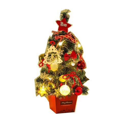 Mini sapin de Noël avec lumières - 50cm Or & Rouge Décor de bureau SET01 SET01