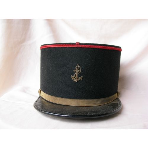 Ww2/Postwar France Képi Militaire M31 Francais Noir/Rouge Insigne Ancre Taille 56.5 Cm