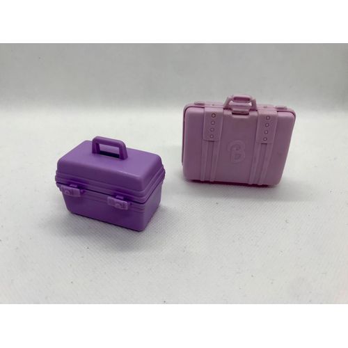 Lot Bagages Valise Et Vanity Barbie Mattel Lilas Violet Pale Pastel Voyage Vacances Avion