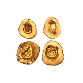 4x Dessous De Verre Rustiques Ronds Ø 10 Cm En Bois D'Olivier