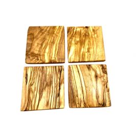 4x Dessous De Verre Carré En Bois D'Olivier