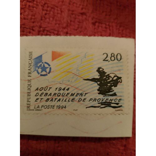 Timbre Oblitéré République Française 2,80 Août 1944 Débarquement Et Bataille De Provence,La Poste 1994, Coloré.
