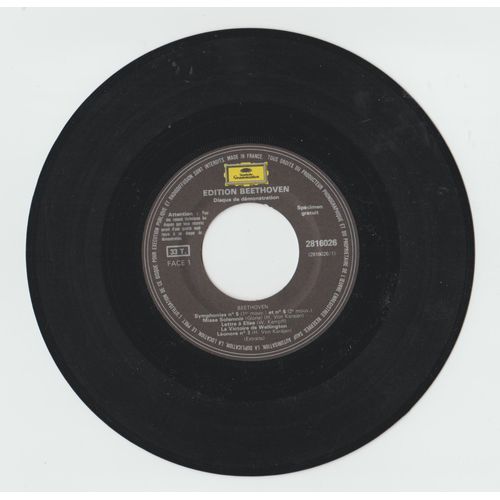 Disque Vinyle De Démonstration 33 T, Édition Beethoven, Symphonie N°5 Et N°6, Concerto L'Empereur
