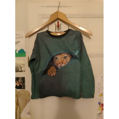 Tee-Shirt Vert Chat Marron 5 Ans.