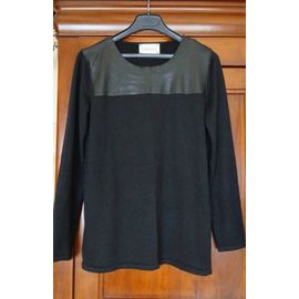 Joli Pull Sud Express Noir Col Rond Avec Cuir. Ts