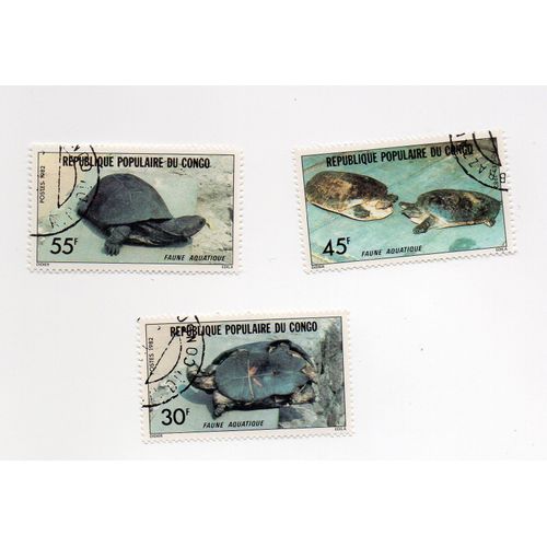 Congo- Série De 3 Timbres Oblitérés- Faune Aquatique