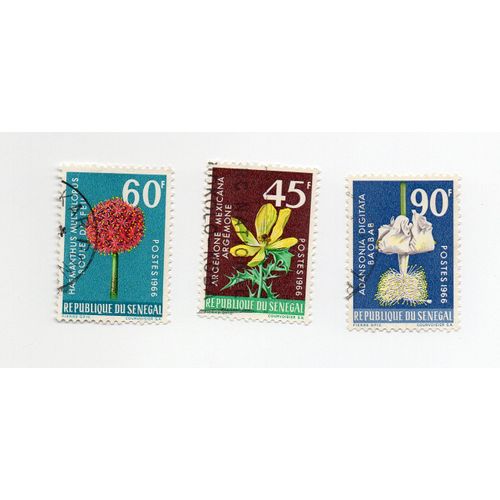 Sénégal- Lot De 3 Timbres Oblitérés- Flore
