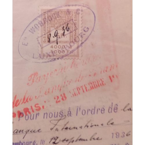 Lettre De Change 1936 Wobrock Avec Timbre Fiscal Du Luxembourg