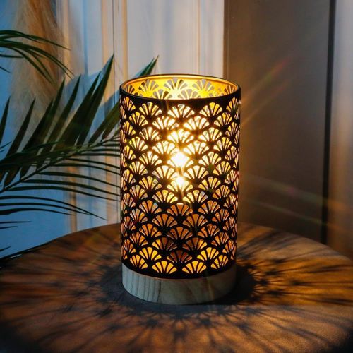 Shiba-Lampe De Table 19cm Haut Équipé D'une Minuterie De 6 Heures Bureau Abats-Jour Et Pieds Led Fer Forgé Avec Base En Bois Cylin[4