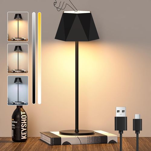 SHIBA-Lampe de Table Sans Fil LED Lampe de Table à Batterie Tactile Dimmable, Lampe de Table à Batterie Rechargeable avec USB-C, L[4