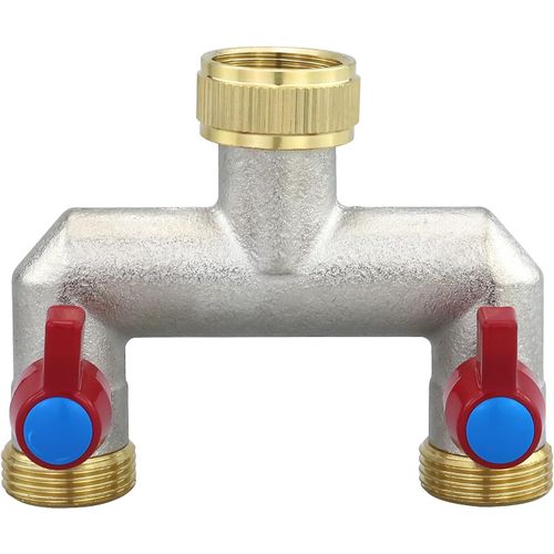 SHIBA-Répartiteur 2 voies - En laiton - Pour connecter 2 appareils - Adaptateur de tuyau d'arrosage - Régulateur de débit d'eau et[1