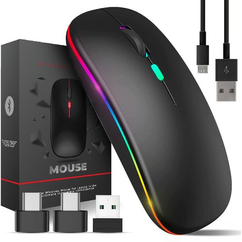 SHIBA-Souris sans fil pour ordinateur portable avec 2 adaptateurs USB A vers USB C, souris Bluetooth 2,4 GHz, rechargeable, souris[1