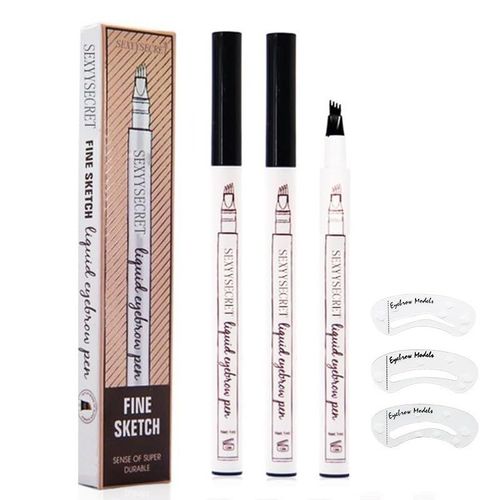 Lot De 2 Crayons À Sourcils 3d Étanches Pour Microblading, Nouveau Modèle 2025 (Avec Pochoirs), Stylo À Sourcils Précis À 4 Pointes, Résistant À L'eau Et Longue Durée (2 Pièces Noires) 