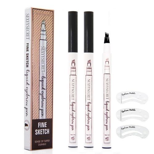 Lot De 2 Crayons À Sourcils 3d Étanches Pour Microblading, Nouveauté 2025 (Avec Pochoirs), Stylo À Sourcils Précis À 4 Pointes, Résistant À L'eau Et Longue Durée (2 Pièces Grises) 