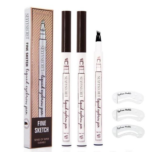 Lot De 2 Crayons À Sourcils 3d Étanches Pour Microblading, Nouveauté 2025 (Avec Pochoirs), Stylo À Sourcils Précis À 4 Pointes, Résistant À L'eau Et Longue Durée (2 Pièces Marron Clair). 