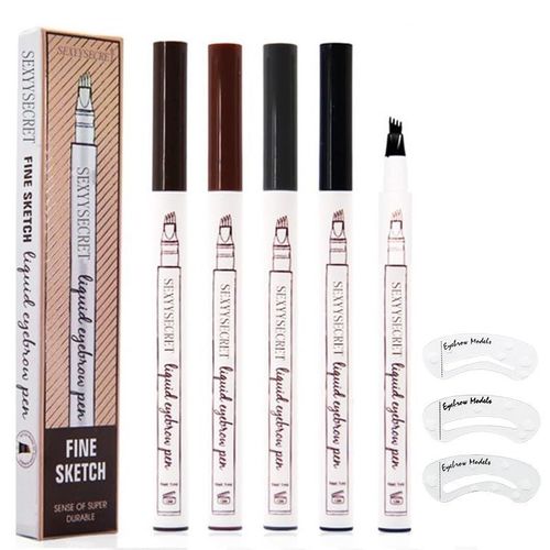 Lot De 2 Crayons À Sourcils 3d Étanches Pour Microblading, Nouveau Modèle 2025 (Avec Pochoirs), Stylo À Sourcils Précis À 4 Pointes, Résistant À L'eau Et Longue Durée (Couleurs Variées). 