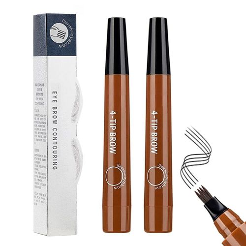 Lot De 2 Crayons À Sourcils Microblading, Crayon À Sourcils Magique 3d Étanche, 4 Pointes, Trait Fin, Longue Tenue Et Anti-Bavures (Marron) 