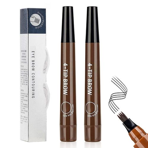 Lot De 2 Crayons À Sourcils Microblading, Crayon À Sourcils Magique 3d Étanche, 4 Pointes, Trait Fin, Longue Tenue Et Anti-Bavures (Marron Foncé) 