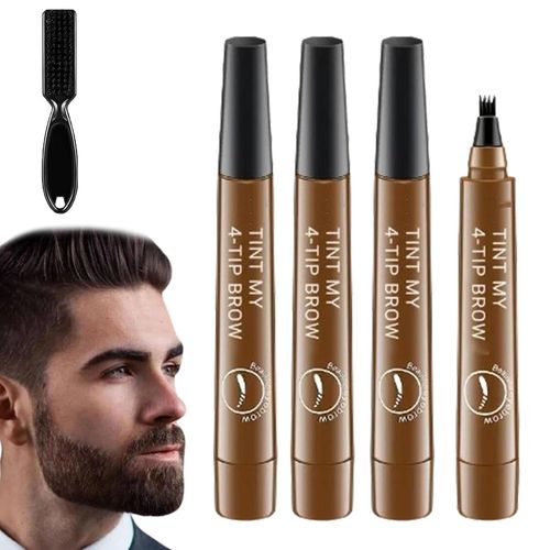 Stylo Multi-Usages 4 Pointes, Stylo Multi-Usages Pour Barbe 4 Pointes, Remplisseur De Barbe Suertemall, Stylo Sourcils 4 Pointes Waterproof, Stylo Sourcils 4 Pointes, Longue Tenue, Effet Naturel (3 So 