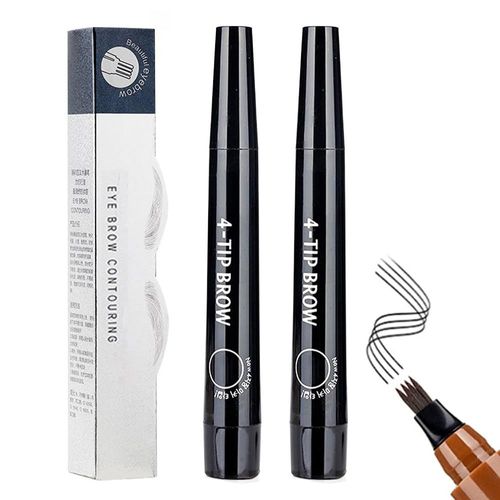 Lot De 2 Crayons À Sourcils Microblading, Crayon À Sourcils Magique 3d Étanche, 4 Pointes, Trait Fin, Longue Tenue Et Anti-Bavures (Noir) 