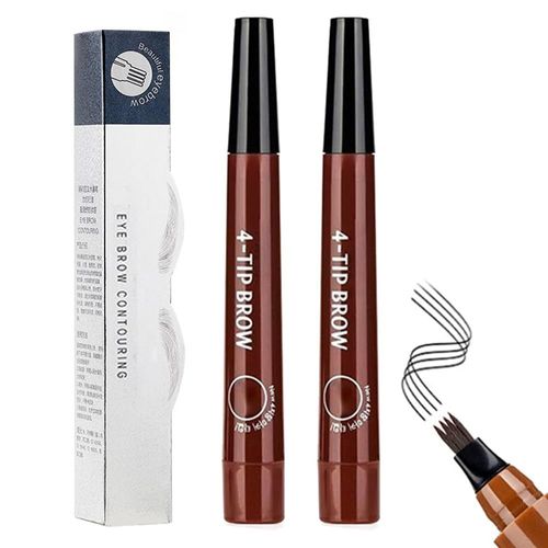Lot De 2 Crayons À Sourcils Microblading, Crayon À Sourcils Magique 3d Étanche, 4 Pointes, Trait Fin, Longue Tenue Et Anti-Bavures (Rouge-Brun) 