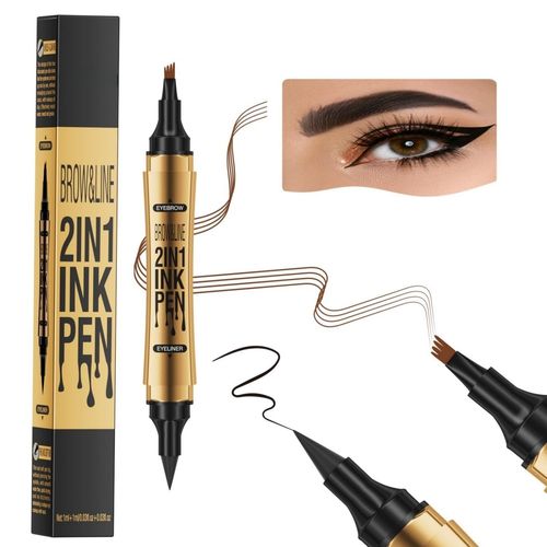 Crayon À Sourcils Magique 2 En 1, Nouveau Stylo Microblading 2024, Crayon À Sourcils 3d Étanche Amélioré, Stylo À Sourcils Précis À 4 Pointes (Couleur : Noir + Noir) 