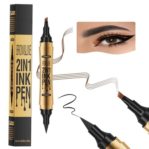 Crayon À Sourcils Magique 2 En 1, Nouveau Stylo Microblading 2024, Crayon À Sourcils 3d Étanche Amélioré, Stylo À Sourcils Précis À 4 Pointes (Couleur : Gris + Noir) 