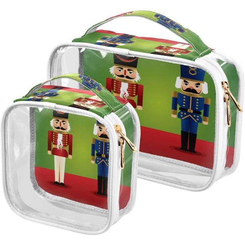 Lot De 2 Trousses De Maquillage Transparentes Avec Poignées, Motif Casse-Noisette De Noël, Trousse De Toilette Transparente En Pvc Imperméable Pour Femmes Et Hommes, Trousse De Toilette De Voyage Tran