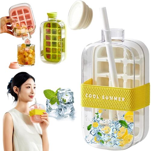 Gobelet À Glaçons My Crush Cup, Bouteille À Glaçons, Bac À Glaçons Pour Bouteille D'eau, Gobelet À Glaçons Cool Summer, Bac À Glaçons 2 En 1 Sans Contact Avec Paille Et Sangle (800 Ml, Blanc)