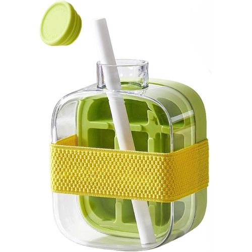 Moule à glaçons à pression zéro contact, bouteille à glaçons 2 en 1, machine à glaçons à pression et tasse, plateau en silicone flexible pour la fabrication de bouteilles de glace (vert, 500 ml)