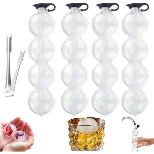Machine à glaçons à 4 trous, nouveau moule rond transparent 2025 avec couvercle en silicone, machine à glaçons transparente améliorée, remplissage facile, machine à glaçons pour cocktails (4)