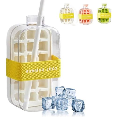 Bouteille De Glace Archiwhimsy, 500/800 Ml, Moule À Glaçons Cool Summer Zero Touch Avec Paille, Bac À Glaçons 2 En 1 Sans Contact, Bouteille D'eau Avec Couvercle Et Bac, Moule À Glaçons Facile À Démou