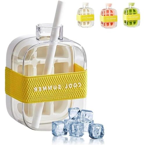 Bouteille De Glace Archiwhimsy, 500/800 Ml, Moule À Glaçons Cool Summer Zero Touch Avec Paille, Bac À Glaçons 2 En 1 Sans Contact, Bouteille D'eau Avec Couvercle Et Bac, Moule À Glaçons Facile À Démou