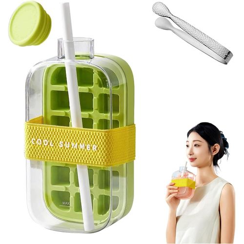 Gobelet À Glaçons Cool Summer, Bac À Glaçons Pour Bouteille D'eau, Bac À Glaçons Sans Contact Avec Paille Et Poubelle (1 Pièce Verte, 800 Ml)