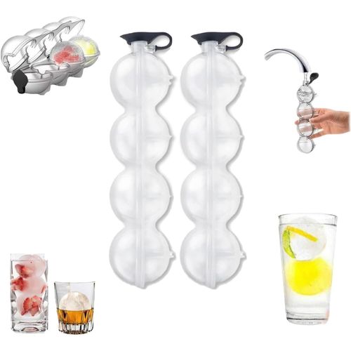 Machine à glaçons à 4 trous, moule rond, moule à glaçons transparent avec couvercle en silicone, machine à glaçons facile à remplir et à démouler pour cocktails et boissons (2 pièces)