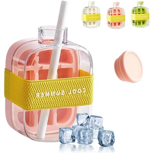Bouteille De Glace Archiwhimsy, 500/800 Ml, Moule À Glaçons Cool Summer Zero Touch Avec Paille, Bac À Glaçons 2 En 1 Sans Contact, Bouteille D'eau Avec Couvercle Et Bac, Moule À Glaçons Facile À Démou