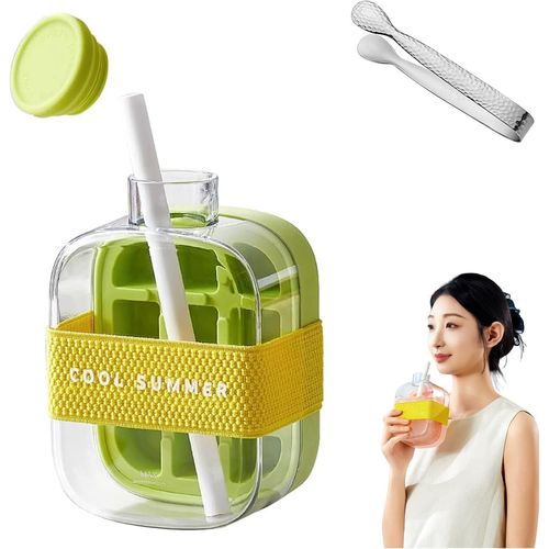 Gobelet À Glaçons Cool Summer, Bac À Glaçons Pour Bouteille D'eau, Bac À Glaçons Sans Contact Avec Paille Et Poubelle (1 Pièce Verte, 500 Ml)