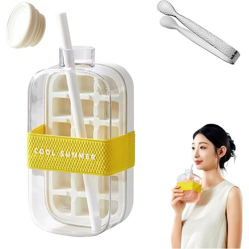 Gobelet À Glaçons Cool Summer, Bac À Glaçons Pour Bouteille D'eau, Bac À Glaçons Sans Contact Avec Paille Et Poubelle (1 Pièce, Blanc, 800 Ml)