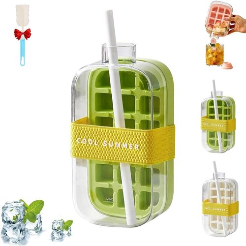 Gobelet À Glaçons Cool Summer, Bac À Glaçons, Bouilloire À Glaçons 2 En 1 Sans Contact Avec Paille, Moules À Glaçons Flexibles, Anti-Fuite, Pour Café, Jus, 790 Ml (Vert, 800 Ml)