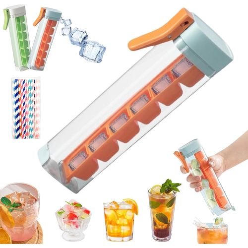 Moule à glaçons à une main, mini-machine à glaçons portable 6 grilles pour boissons glacées et jus (1 pièce, orange)