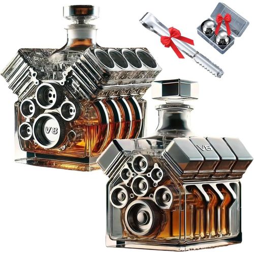 Bouteille De Whisky V8 Engines, Flasque V8 Engines, Carafes À Liqueur Tequila Scotch Bourbon Cognac, Carafe En Verre Créative Engine, Décoration De Bar Élégante, Tasse À Café Pour Les Amateurs De Voit