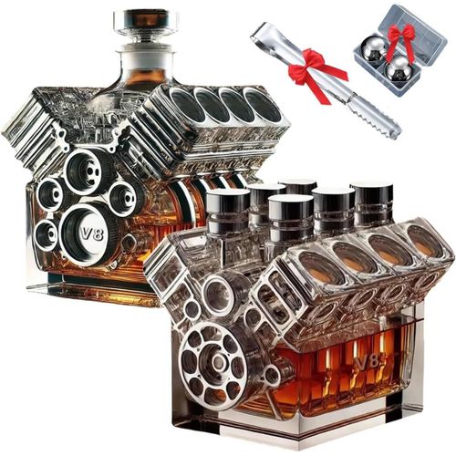 Bouteille De Whisky V8 Engines, Flasque V8 Engines, Carafes À Liqueur Tequila Scotch Bourbon Cognac, Carafe En Verre Créative Engine, Décoration De Bar Élégante, Tasse À Café Pour Les Amateurs De Voit