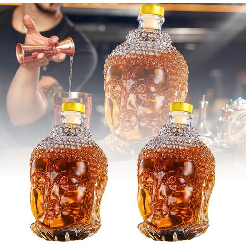 Carafe À Whisky En Forme De Bouddha, 750 Ml, En Verre Transparent, Pour Homme, Whisky, Vodka, Rhum, Tequila, Liqueur, Vin, Cadeaux (2 Pièces)