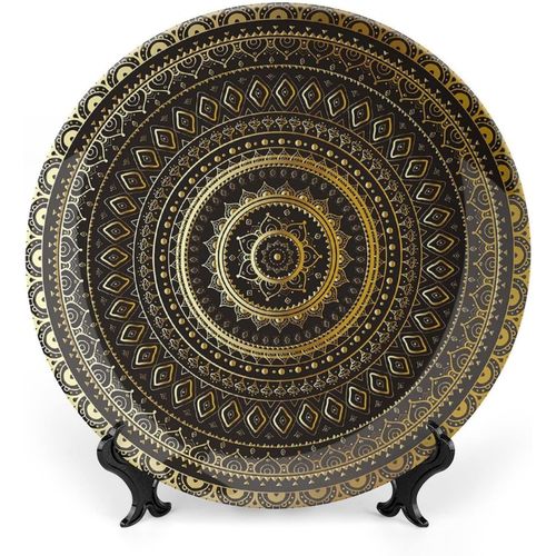 Assiette Décorative De 18 Cm, Assiette De Table Mandala Dorée, Décoration Murale En Céramique À Imprimé Floral Oriental Indien Pour Dîners Raffinés, Événements Haut De Gamme, Dîners, Mariages, Traiteu