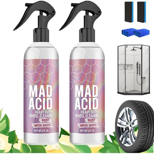 Nettoyant Vitres Mad Acid, Nettoyant Jantes Puissant Mad Acid, Nettoyant Douche Multi-Usage Mad Acid, Produits De Finition Mad, Pour Salle De Bain, Voiture, Meubles (2 Pièces)