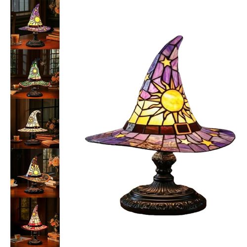 Lampes Chapeau De Sorcière, Lampe Chapeau De Sorcière En Vitrail, Décoration Faite À La Main En Forme De Chapeau De Sorcier, Éclairage Led D'halloween Pour Décoration Intérieure/Extérieure Effrayante,