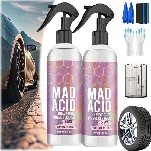 Nettoyant Vitres Mad Acid, Nettoyant Jantes Puissant Mad Acid, Nettoyant Douche Multi-Usage Mad Acid, Produits De Finition Mad, Pour Salle De Bain, Voiture, Meubles (2 Pièces - 120 Ml)