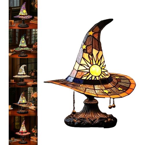 Lampes Chapeau De Sorcière, Lampe Chapeau De Sorcière En Vitrail, Décoration Faite À La Main En Forme De Chapeau De Sorcier, Éclairage Led Halloween Pour Décoration Intérieure/Extérieure Effrayante, I